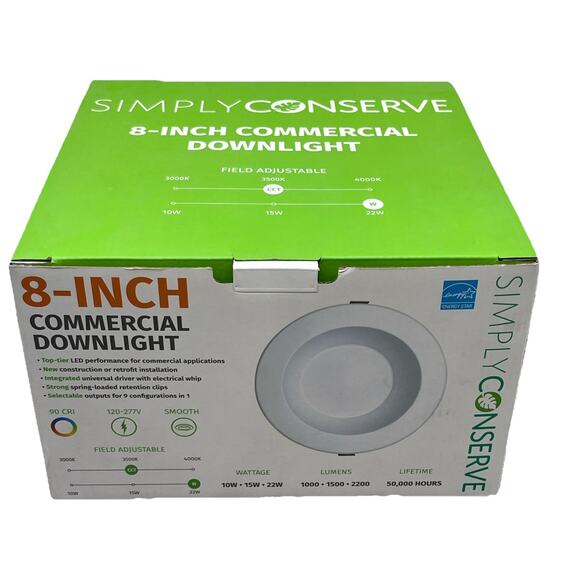 Simply Conserve 1-Light 8” LED Commercial Down Light, Adjustable. {C5}. - Picture 1 of 16